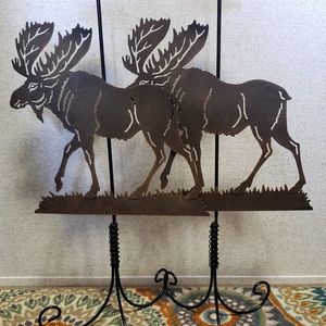 2 Moose Candle Holder Stand New